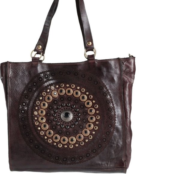 Campomaggi Handbags - Campomaggi Studded Larimar Shopper Zip Top Double Handles NWT Brown